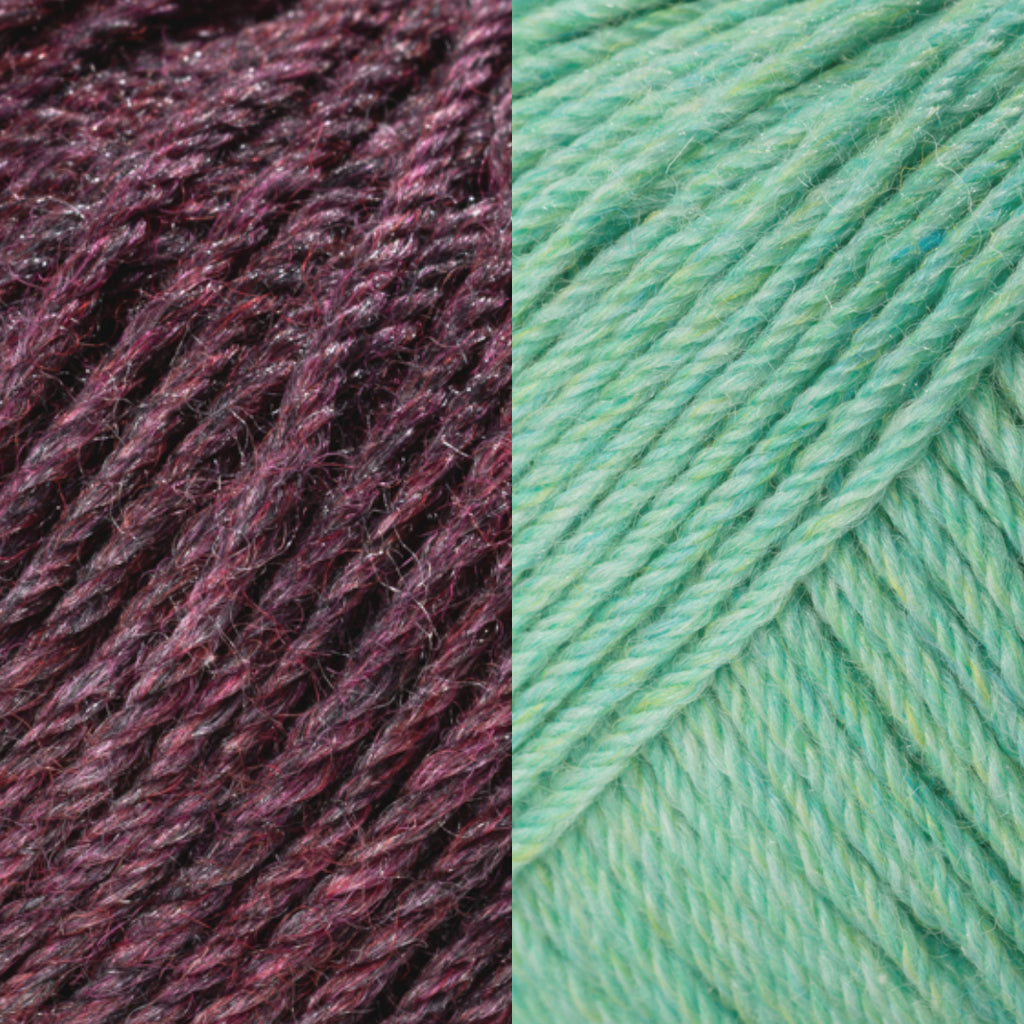 "Main: Mulberry Dusk / Contrast: Wild Mint"