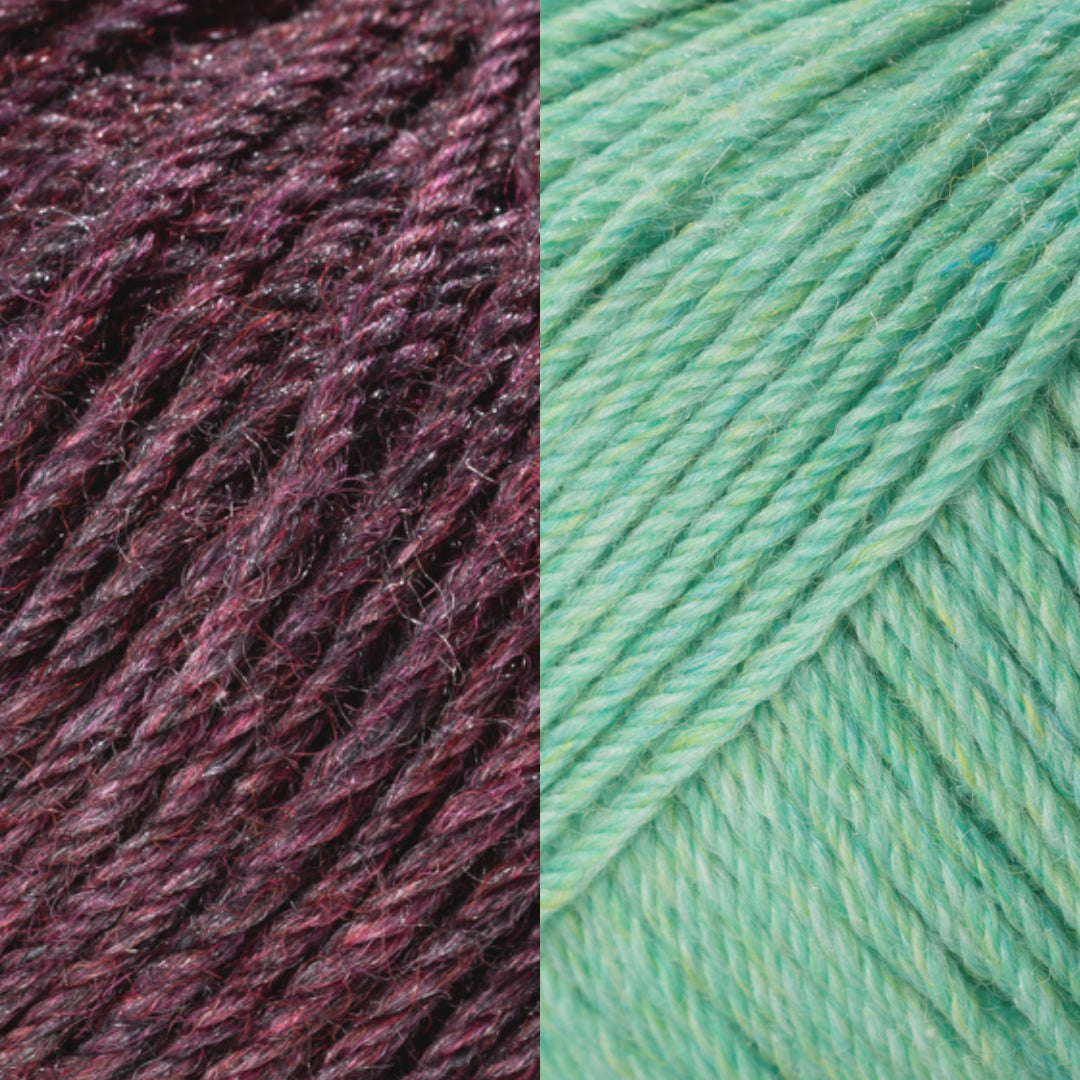 "Main: Mulberry Dusk / Contrast: Wild Mint"